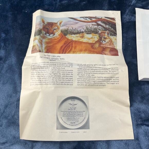 1989 "The Cougar" by Lee Cable 2nd Issue Bradford Exchange Certificate & Box - Picture 8 of 15